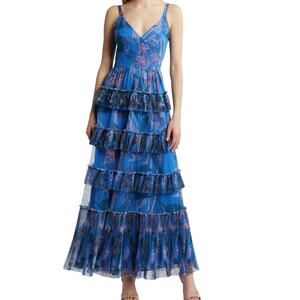 Hutch Freya Tulle Plisse Ruffle Gown Dress Size 20 V-Neck Plus Size Floral